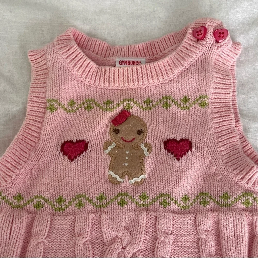 Gymboree 3-6 mo Holiday Cheer gingerbread girl pink cable knit dress 100% cotton
